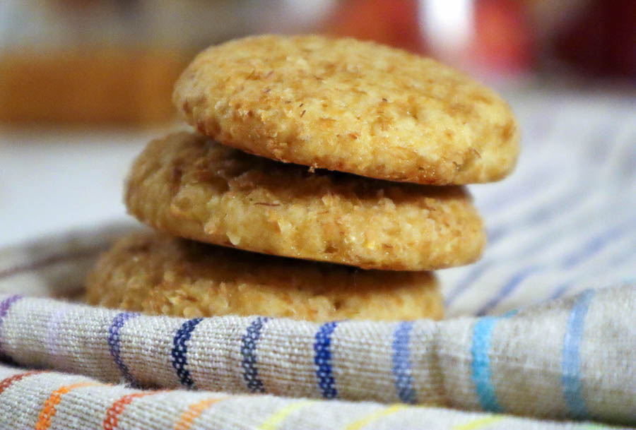 Spicebush Berry Honey Cookies on a Rainbow Tea Towel